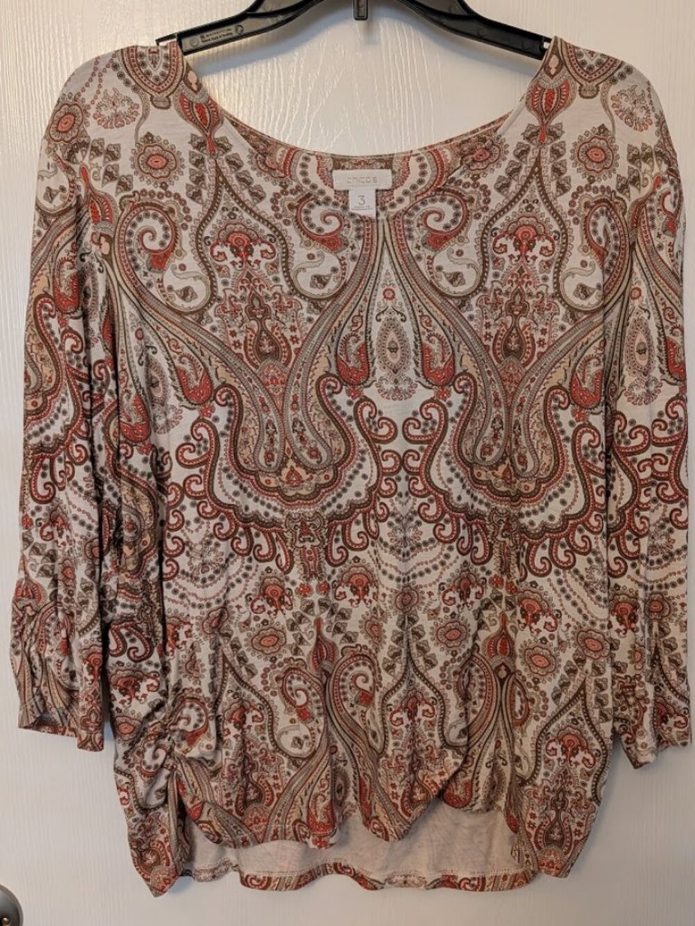 Chico's orange and cream paisley 3/4 top Size 3/XL
